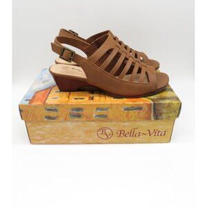 Bella~Vita Yakira Camel Burnished Leather Upper Sandals 7.5 WW NEW